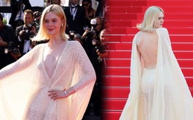 Thảm đỏ bế mạc Cannes: Elle Fanning hở bạo đến "thót tim", Hoa hậu Pia Wurtzbach "flex" chồng điển trai như tài tử