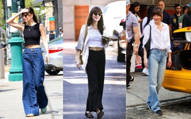 Mặc quần ống rộng đỉnh như Dakota Johnson: Phối đồ rất đơn giản nhưng vẫn trẻ trung, tinh tế