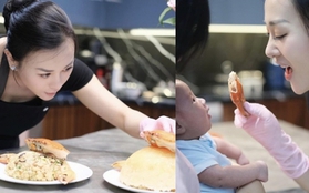 Phương Oanh đang ở cữ vẫn tự tay nấu ăn cho Shark Bình, cặp nhóc tỳ sinh đôi gây chú ý khi xuất hiện trong bếp cùng mẹ