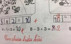 Học sinh tiểu học làm phép tính "8-3+3=8" bị cô gạch đỏ và sửa lại thành 2, cả cõi mạng dậy sóng