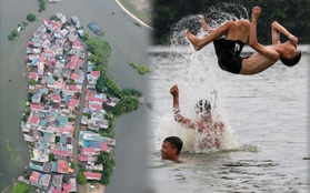 Hà Nội: Ngôi làng bị nước bủa vây như "ốc đảo", người dân đổ xô đến tập bơi