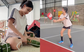 Nàng WAG tất bật gói bánh tét ăn tết vẫn tranh thủ đi chơi pickleball