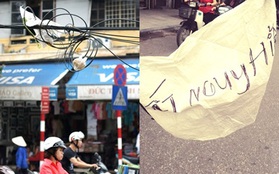 Bó dây điện to sà xuống giữa đường tại phố Cổ Hà Nội