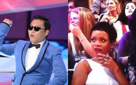 Rihanna bị "ném đá" vì biểu cảm khi Psy diễn