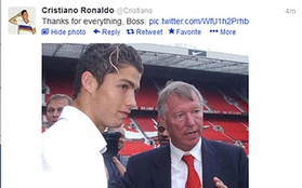 Ronaldo tri ân Sir Alex trên mạng xã hội