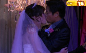 Vợ chồng Thái Hòa hôn nhau thắm thiết trong ngày cưới