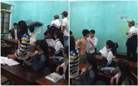 3 nam sinh hút thuốc, cởi trần, đánh nữ sinh ngay giữa lớp học