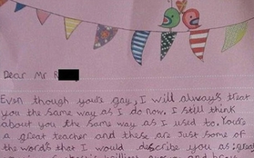 Bức thư cảm động của học sinh 9 tuổi gửi cho người thầy giáo đồng tính