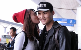 Quang Hùng Next Top ôm hôn bạn gái Quỳnh Châu tại sân bay