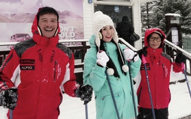 Hoa hậu Ngọc Hân đưa bố mẹ đi ngắm tuyết rơi ở Hàn Quốc