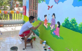 Đi cách ly tại trường mầm non, thầy giáo biến những bức tường bong tróc thành tranh vẽ đáng yêu hết nấc!