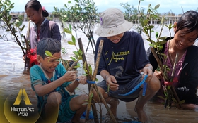Phía sau bức vẽ cánh rừng của cậu bé lớp 4 và dòng chữ "Không được chặt cây": Tụi em thích đi rừng đi biển lắm!