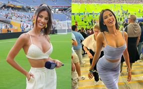 Nữ MC nóng bỏng hot nhất World Cup, diện váy cắt xẻ táo bạo gây tranh cãi