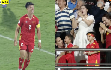 Duy Mạnh "lắc đầu" ghi bàn xé lưới Malaysia, camera "tóm" ngay màn ăn mừng "cháy máy" của Quỳnh Anh trên khán đài!