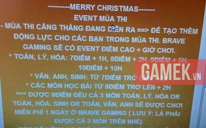 Xuất hiện quán net cho chơi miễn phí nếu thi 3 môn Toán, Lý, Hóa được 9 điểm