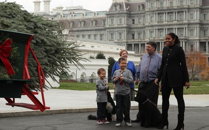 Đệ nhất phu nhân Michelle Obama đón cây thông Giáng sinh lần cuối cùng tại Nhà Trắng