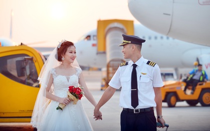 Bộ ảnh cưới độc đáo của cặp đôi phi công người Việt