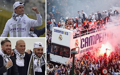 Chùm ảnh màn rước Cúp Champions League siêu hoành tráng của dàn sao Real Madrid