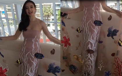 Clip: Angela Phương Trinh nói tiếng Anh để giới thiệu về chiếc váy bảo vệ môi trường tại LHP Cannes