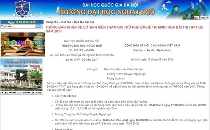 Huy động sinh viên thử nghiệm đề minh họa THPT quốc gia
