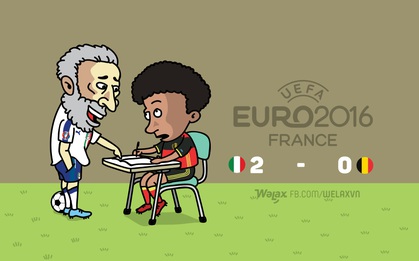 Biếm họa: Thầy giáo già Buffon đứng lớp chỉ bảo cho học trò Fellaini