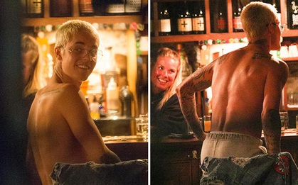 Justin Bieber bất ngờ "thoát y" giữa bar, khiến cô pha rượu không thể rời mắt
