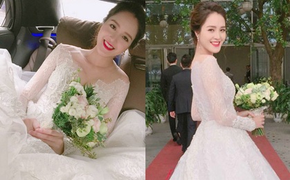 Á hậu Hoàng Anh rạng rỡ với váy trắng tinh khôi trong tiệc cưới