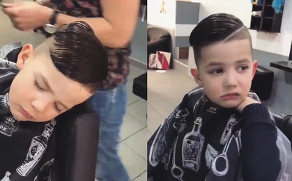 Ngủ gật trong lúc cắt tóc, hot boy nhí khiến cư dân mạng mê mệt