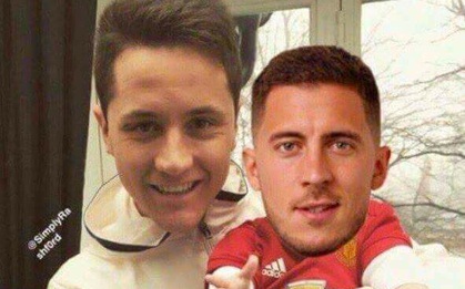 Ảnh chế: "Em bé" Hazard nằm gọn trong lòng Ander Herrera