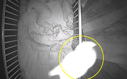 Đặt camera để quan sát con ngủ, bố mẹ giật mình nhìn thấy bóng trắng kỳ lạ nằm kế bên