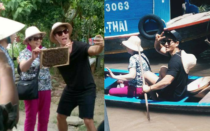 "Hổ" Kim Jong Kook chèo đò, đội nón cùng mẹ tại Bến Tre