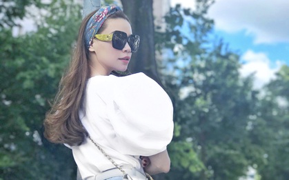 Hà Hồ khoe dáng chuẩn, trẻ trung như gái xuân thì ở trời Tây