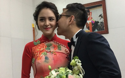 Á hậu Hoàng Anh e ấp khi được chồng hôn má trong Lễ vu quy