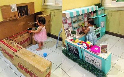Sức sáng tạo không ngờ của phụ huynh: bà mẹ xây cả nhà hàng nhỏ cho con gái từ thùng các tông