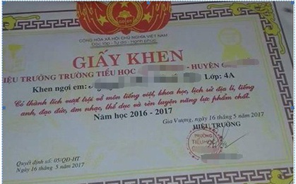 Giấy khen học sinh "có thành tích vượt trội" tới 7 môn