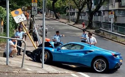 Né chó, xế sang Ferrari "vỡ đầu" vì tông biển báo