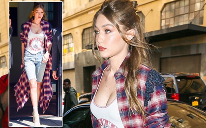 Chân thon dài, vòng 1 nóng bỏng, Gigi Hadid mặc áo thun quần jean mà vẫn sexy khó cưỡng