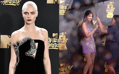 Thảm đỏ MTV Movie & TV Awards: Cara khoe đầu trọc, các sao tạo dáng khó khăn vì mưa đá