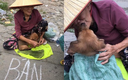 Xúc động hình ảnh cụ bà mắc bệnh nên phải bán chó con, cho người khác nuôi chó mẹ vì không nuôi nổi