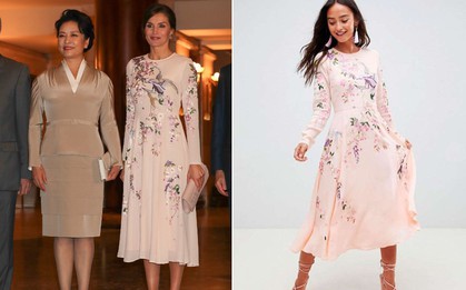 Hoàng hậu Tây Ban Nha mặc váy của ASOS đón tiếp vợ chồng Chủ tịch Trung Quốc mà trông vẫn đẹp và sang vô cùng