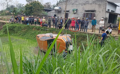 Chồng cho vợ tập lái xe trên đường làng và pha hạ cánh phũ phàng xuống ruộng