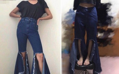 Order quần jean ống loe bắt "trend" trên mạng, cô gái diện vào rồi đứng lên cả ghế mới vừa