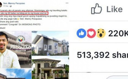 Hứa hẹn tặng 60 ngôi nhà, trang Facebook "Manny Pacquiao" giả mạo khiến dân mạng Philippines điên đảo