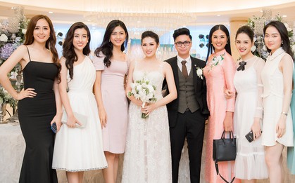 Kết thúc lễ cưới, vợ chồng Tú Anh vui vẻ chụp ảnh cùng dàn khách mời toàn các mỹ nhân Vbiz