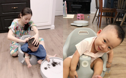 Không chỉ được chăm sóc, con trai Bella còn được hot mom Hằng Túi tự tay cắt tóc, tân trang ngoại hình