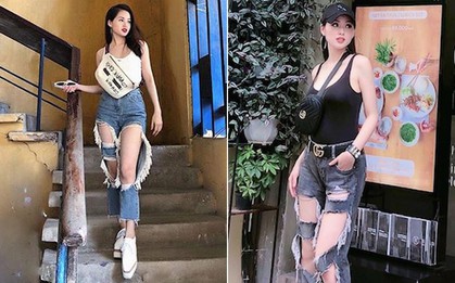 Đã là "mẹ bỉm sữa" 2 con mà Tâm Tít vẫn tự tin khoe dáng chuẩn trên phố với bodysuit và quần jeans rách toang