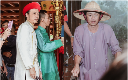 Hoài Linh đội mưa chỉnh sửa mái che đón khách đến dâng hương ở nhà thờ Tổ