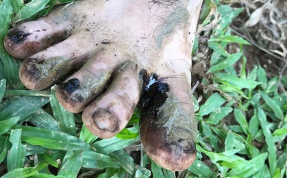 Cận cảnh bùn thải nghi nhiễm dầu tại cửa súc xả bể chứa sông Đà