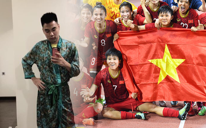 Đức Huy cảm động với tinh thần của chị em đội tuyển nữ nhưng vẫn lầy lội đòi mặc đồ ngủ đi bão