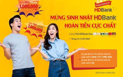 Ưu đãi hoàn tiền 50% khi sử dụng thẻ HDBank Visa